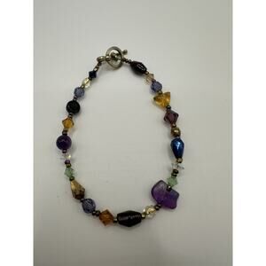 Multicolor Glass And Stone Beaded Bracelet Size 6.75
